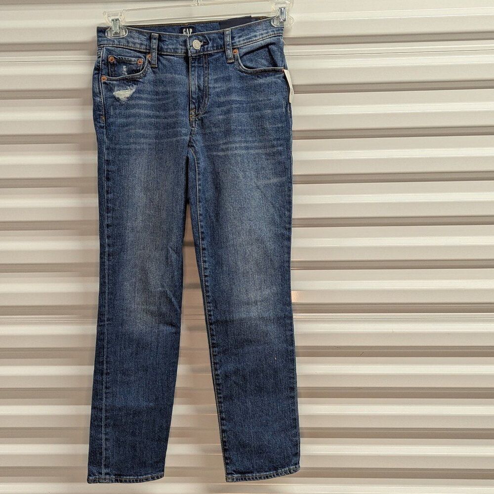 NWT Mid Rise Real Straight Leg‎ Blue Denim Jeans Americana Gap 24P